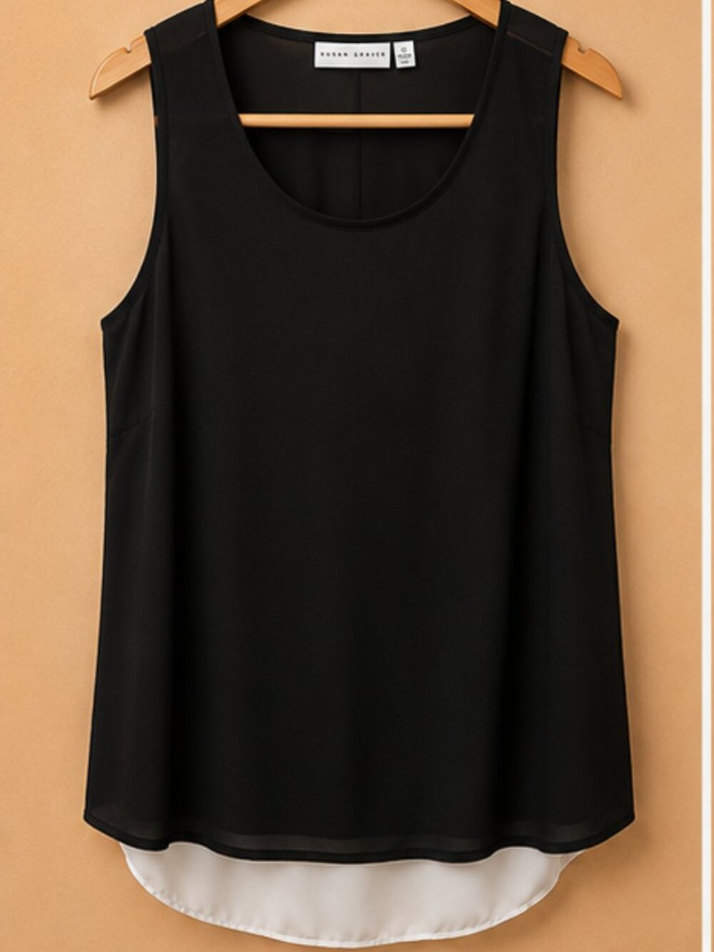 Susan Graver Black Layered Sleeveless Top Size 12 | Chiffon Overlay Tank